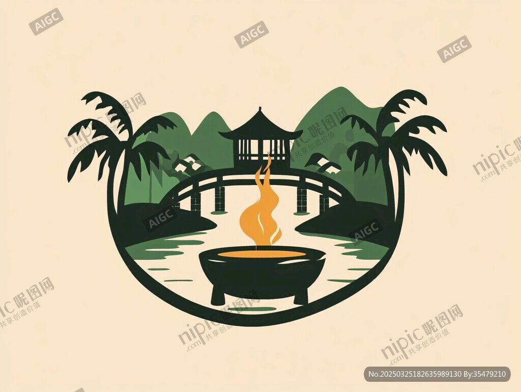 中式园林篝火景观图