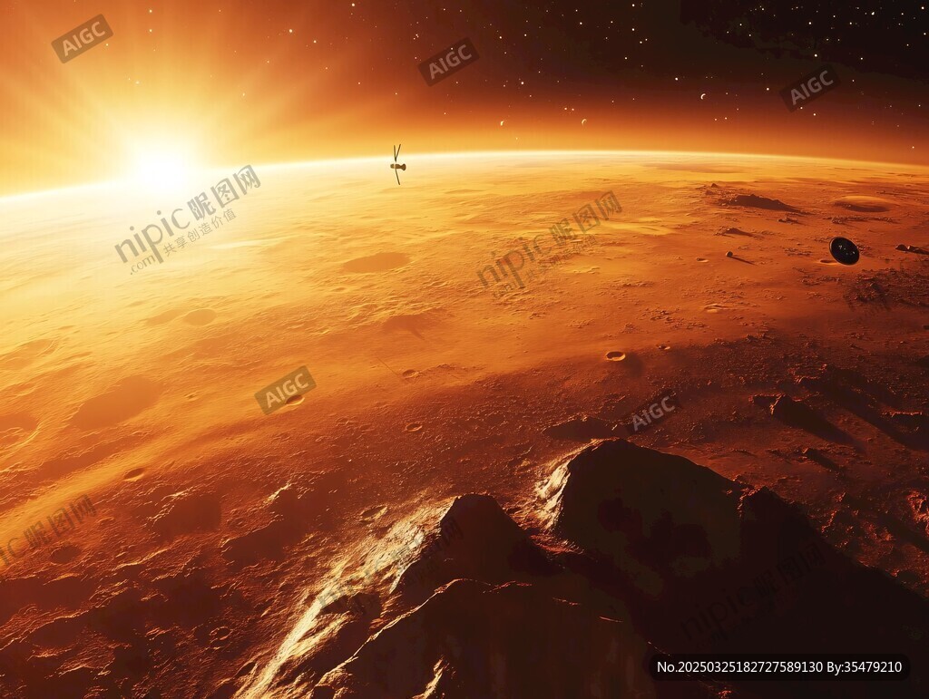 火星壮丽日出与卫星景观