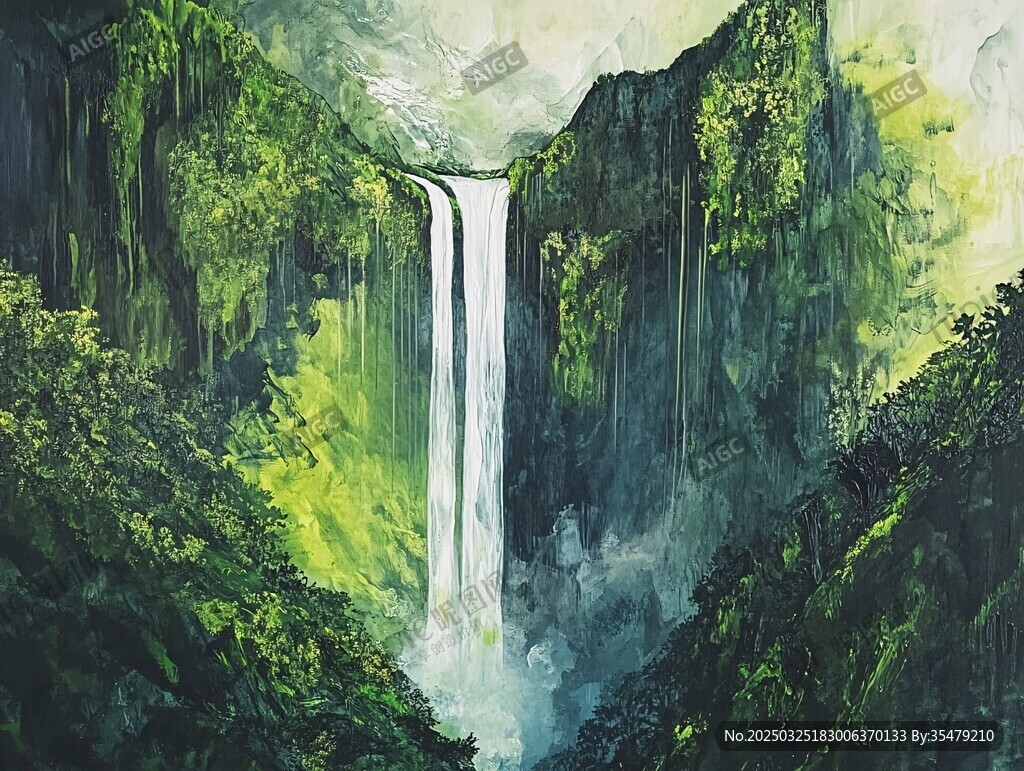 梦幻森林中的壮丽瀑布