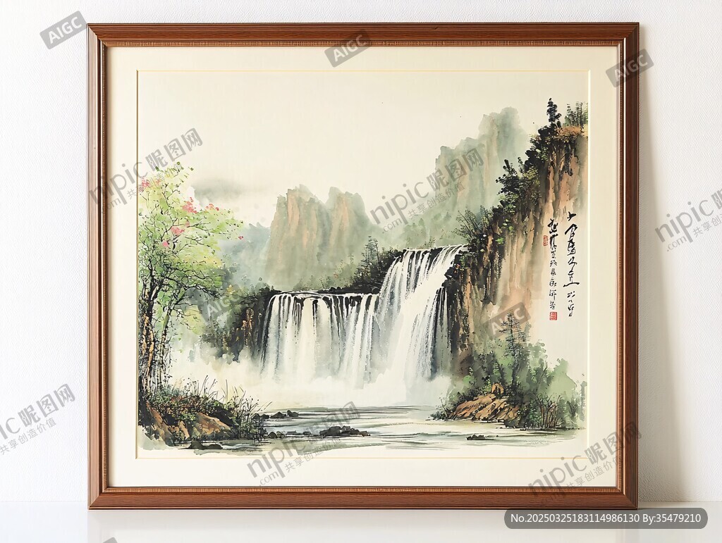 中式山水瀑布挂画