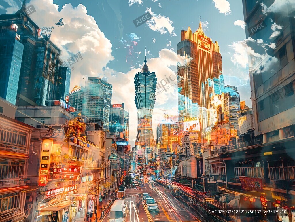 梦幻都市街景与摩天大楼