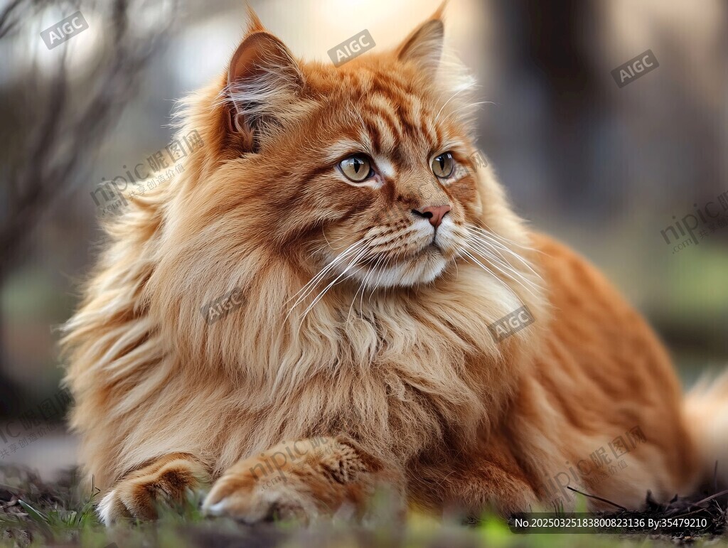 橘色长毛缅因猫优雅侧躺