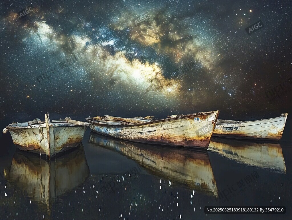 星空下的静谧渔船