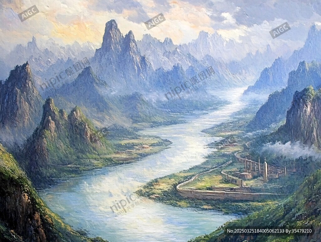 壮丽山河间的蜿蜒河流