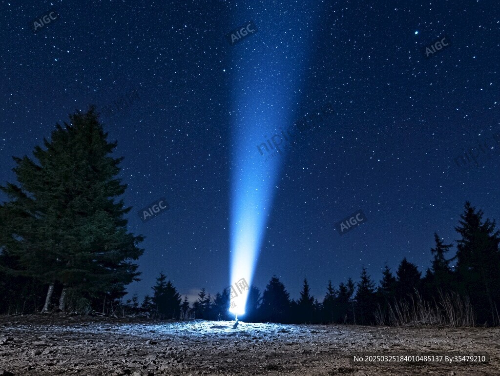 夜空下的神秘蓝色光束