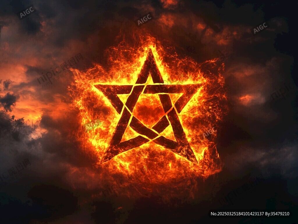 燃烧的五角星神秘魔幻景象