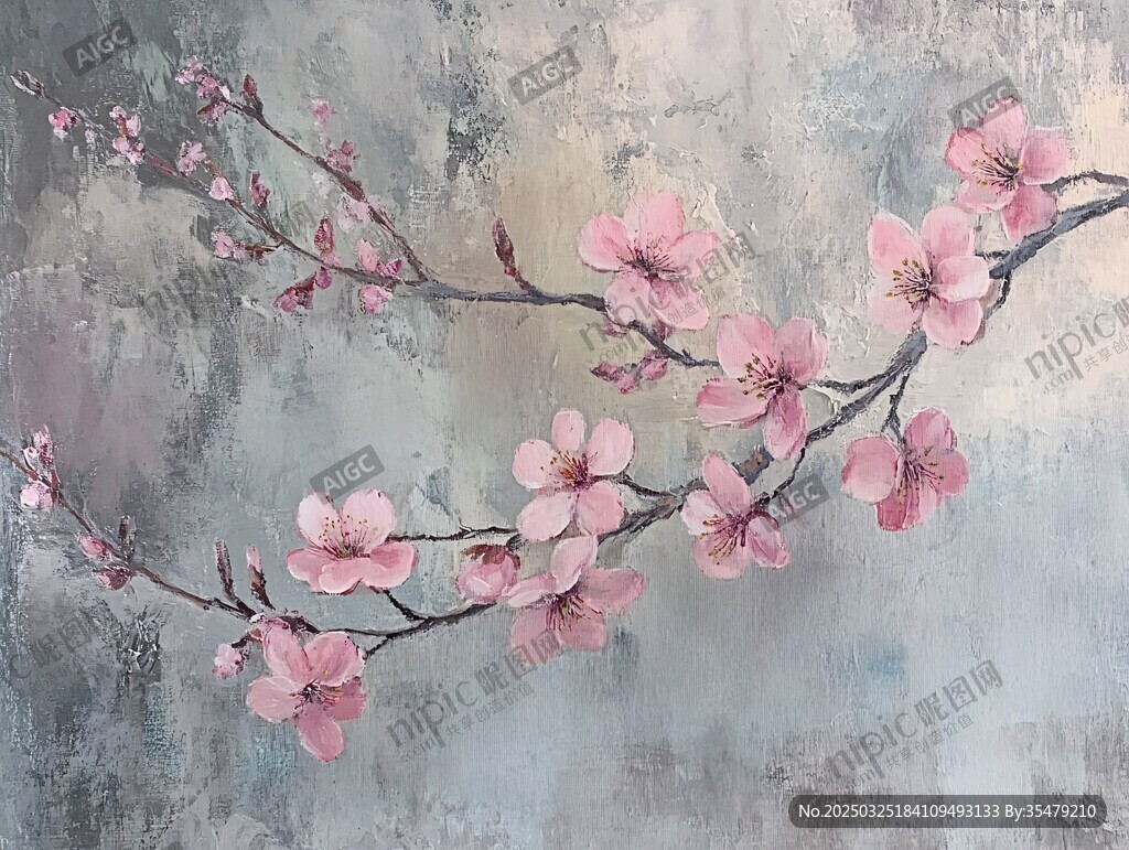 枝头粉樱绽 古韵入画来