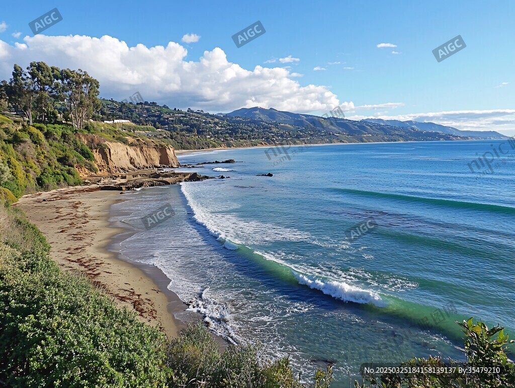 海岸风光 碧海 沙滩与青山