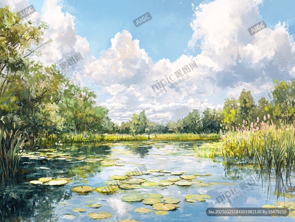 夏日宁静荷塘自然美景