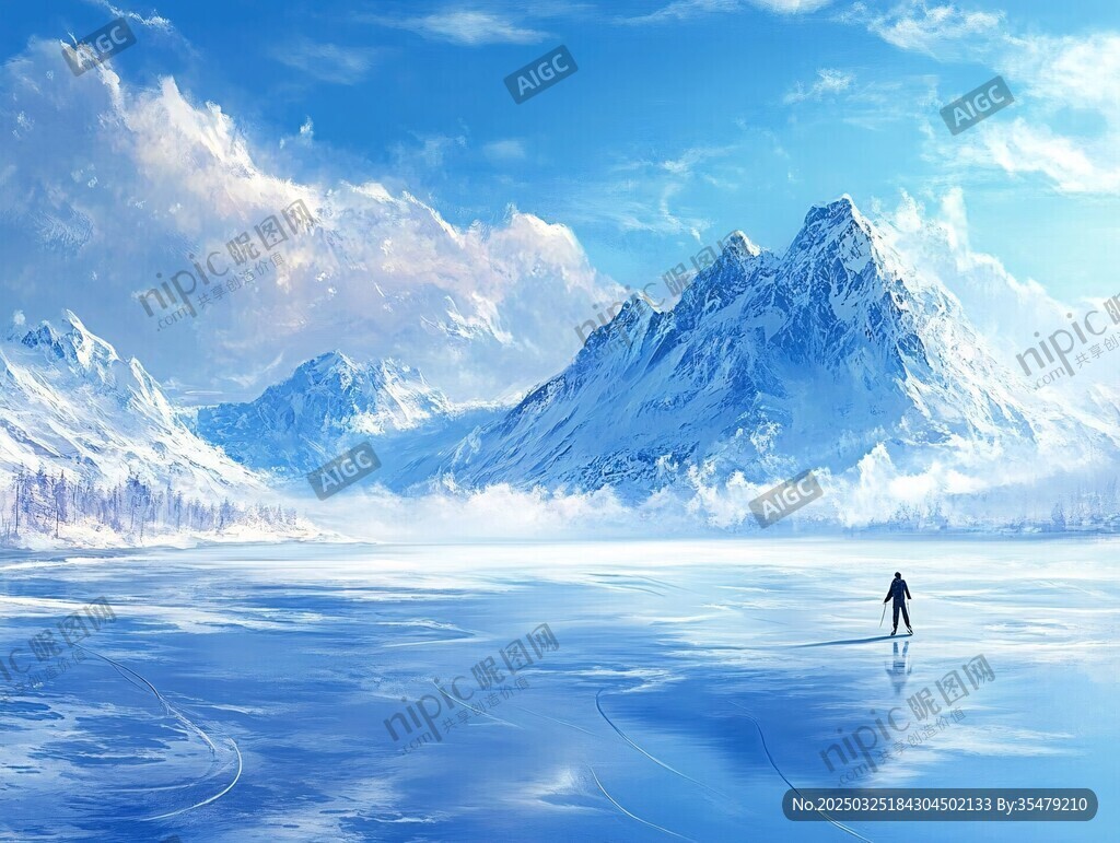 冰原孤影下的雪山壮景