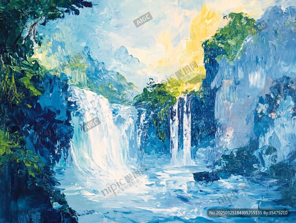 梦幻瀑布山林艺术画作