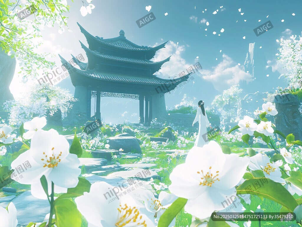 古风佳人于繁花亭阁间