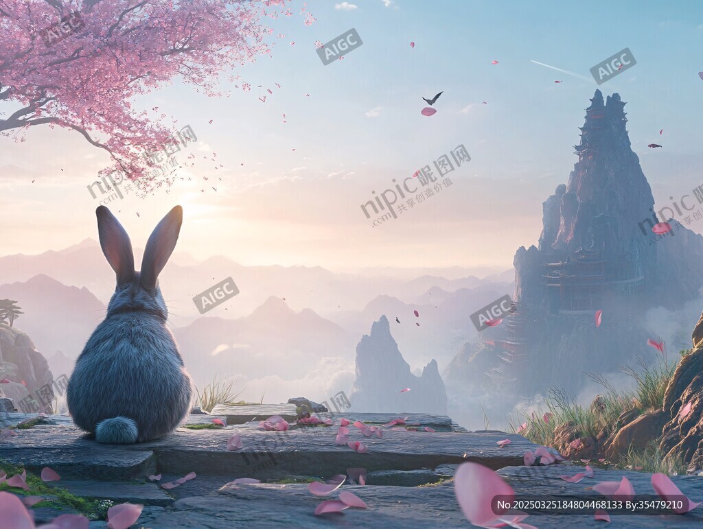 兔子赏景 梦幻仙侠山水间