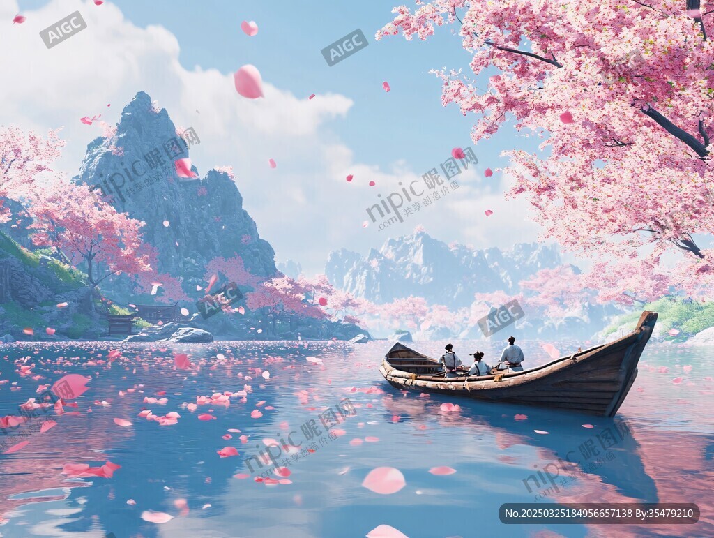 春日泛舟赏烂漫樱花景