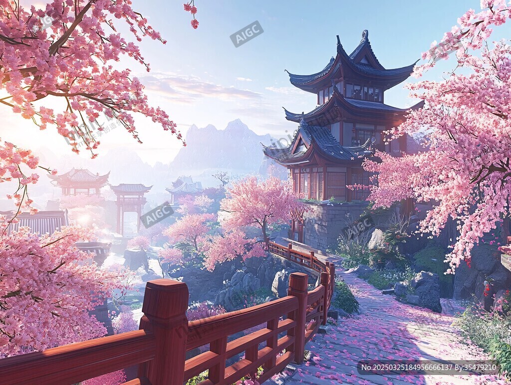 春日古风美景 烂漫樱花路