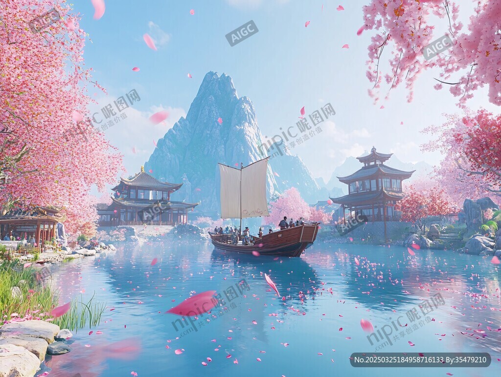 春日桃源山水古风美景