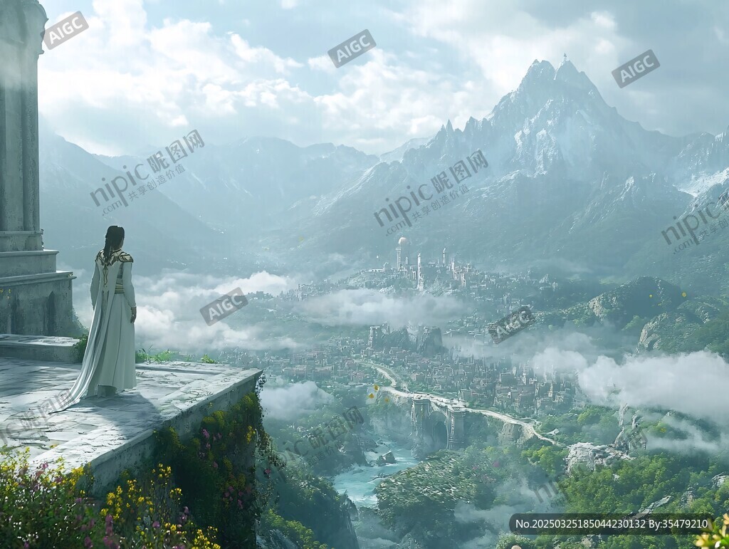 女子俯瞰奇幻山谷美景