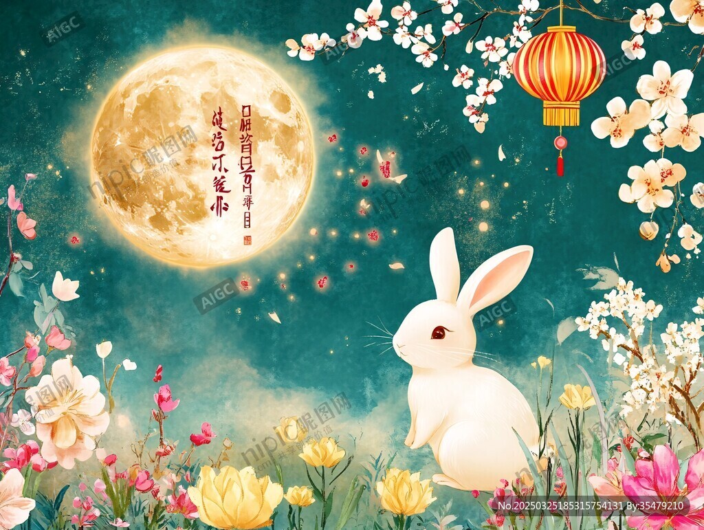 玉兔望月赏繁花