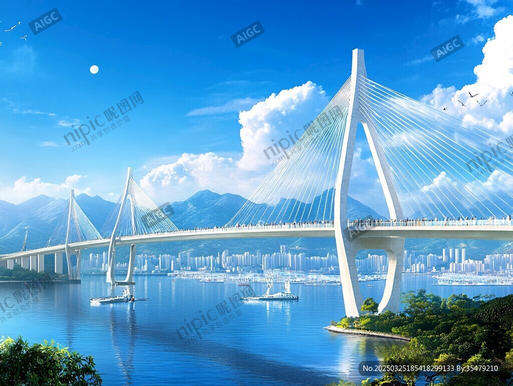 壮丽跨海大桥城市风光图