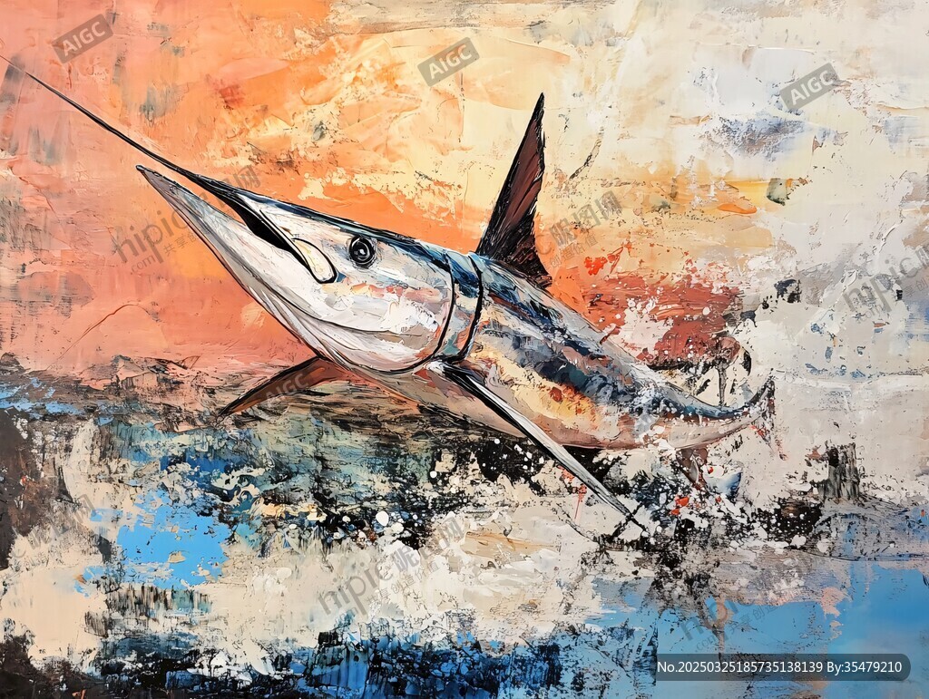 跃动的剑鱼艺术画作