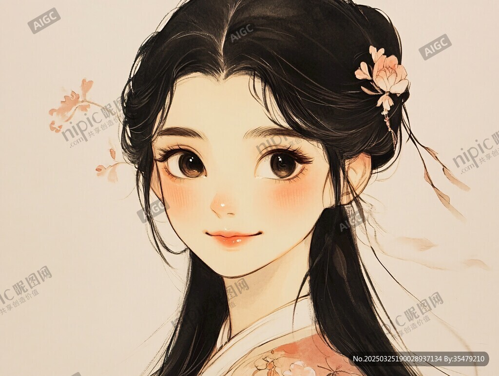 古风佳人 柔美长发簪花