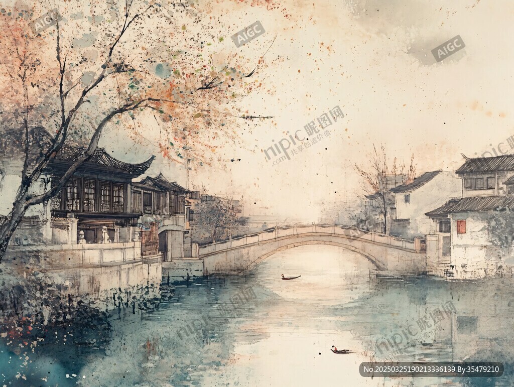 江南水乡水墨诗意画卷