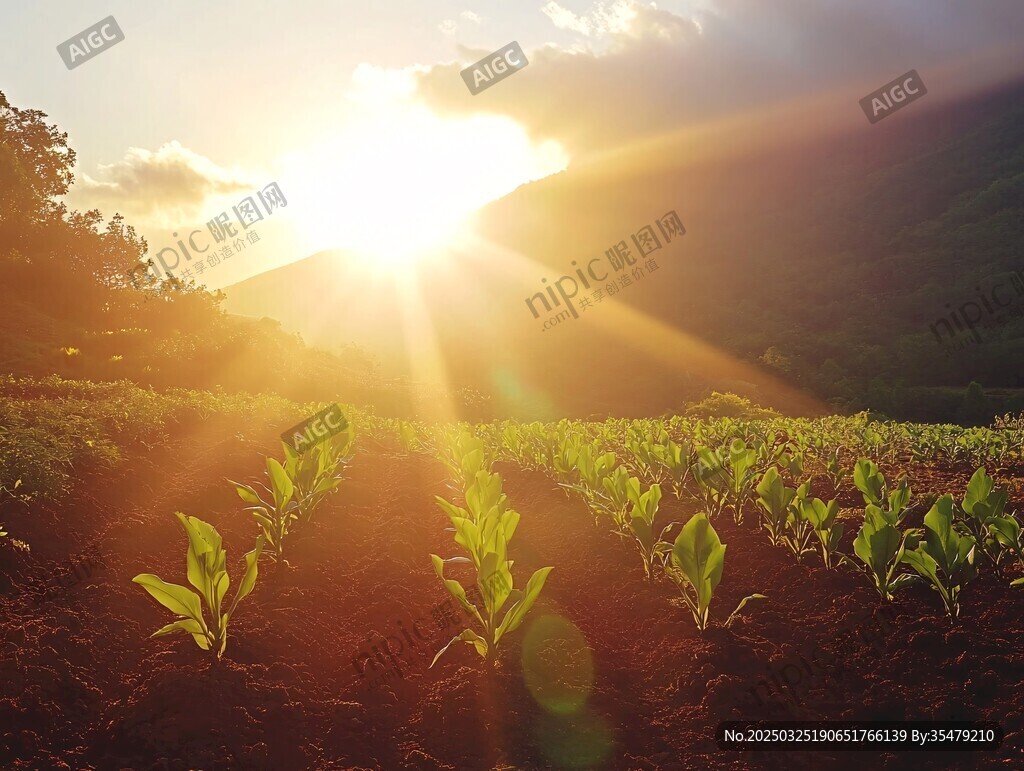 夕阳下的生机农田