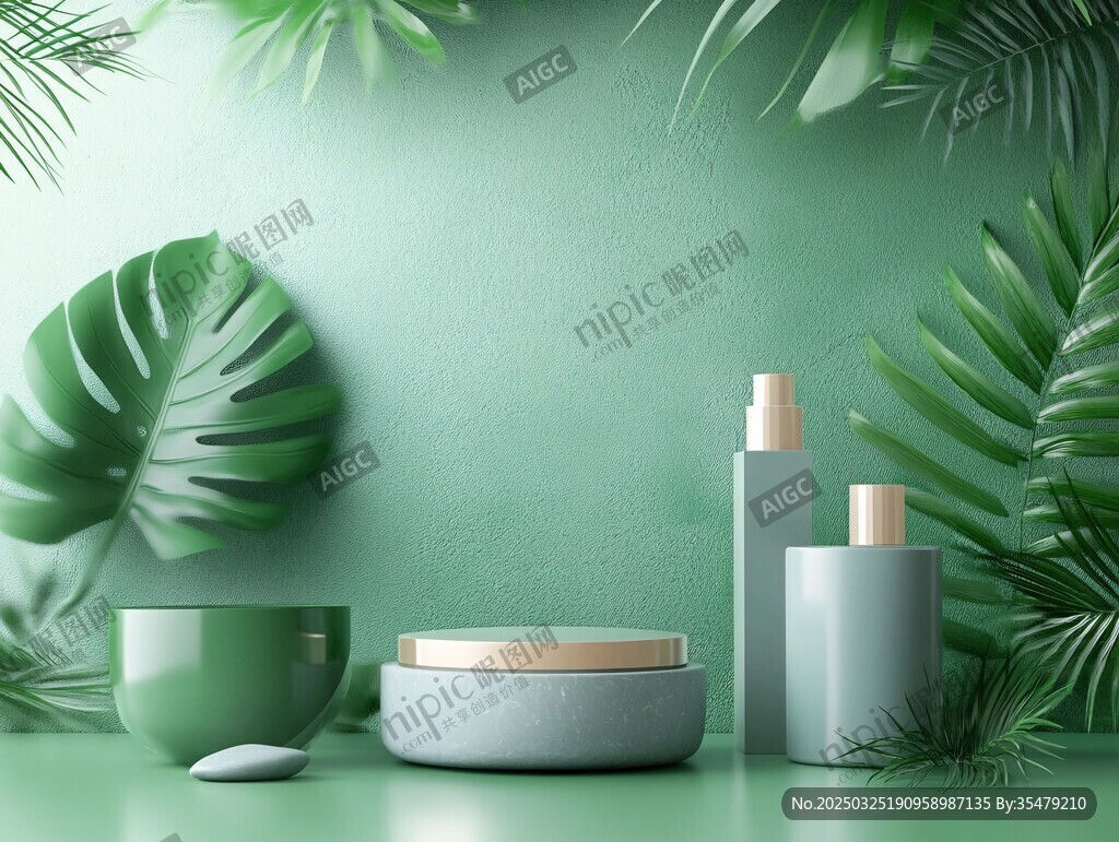 清新绿植风的护肤品展示