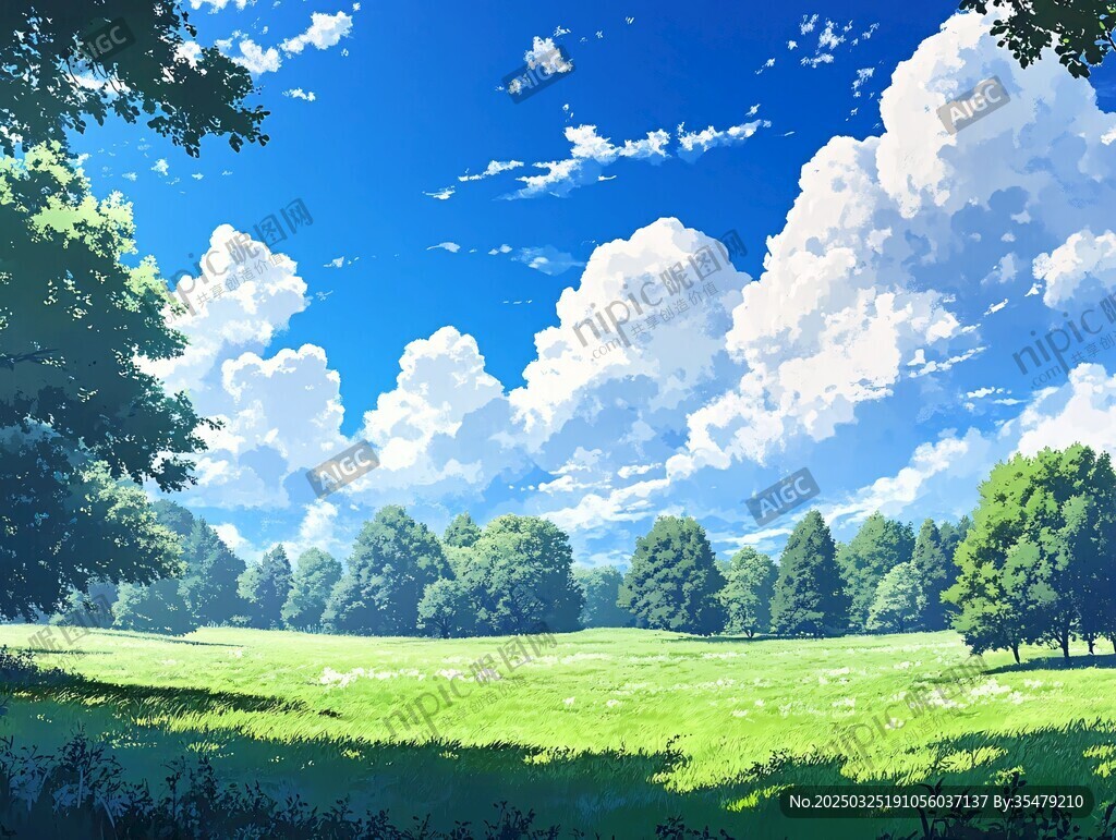 夏日绿野蓝天梦幻风景