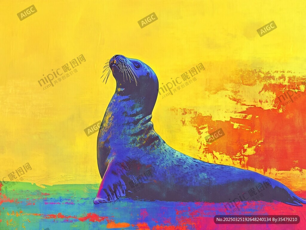 彩色海豹的梦幻艺术呈现