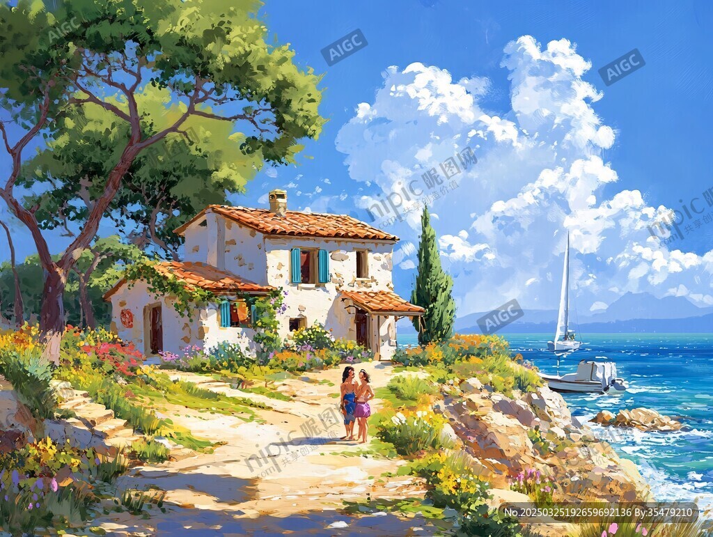 海边小屋旁的温馨漫步