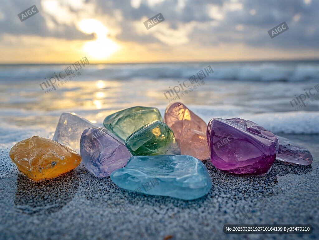 海边五彩宝石闪耀的美景