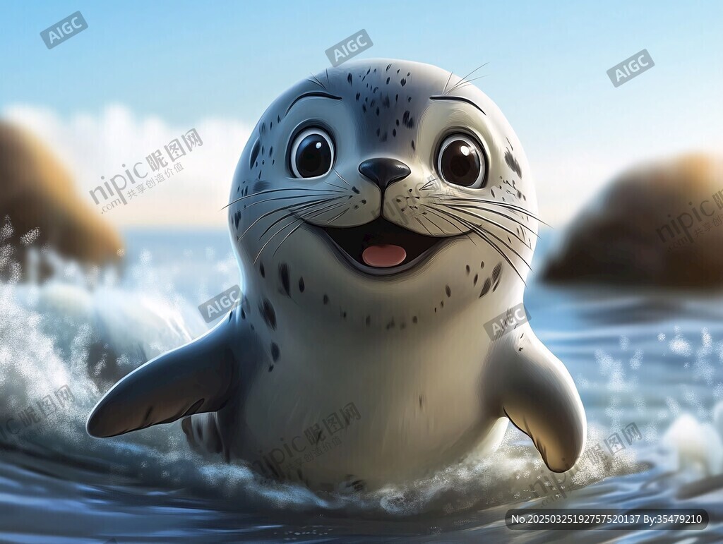 可爱海豹在海水中欢快嬉戏