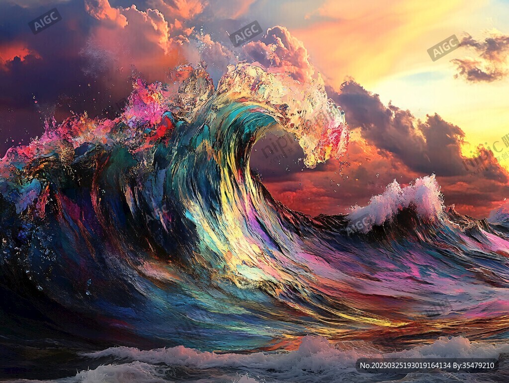 梦幻绚丽的海上彩色巨浪