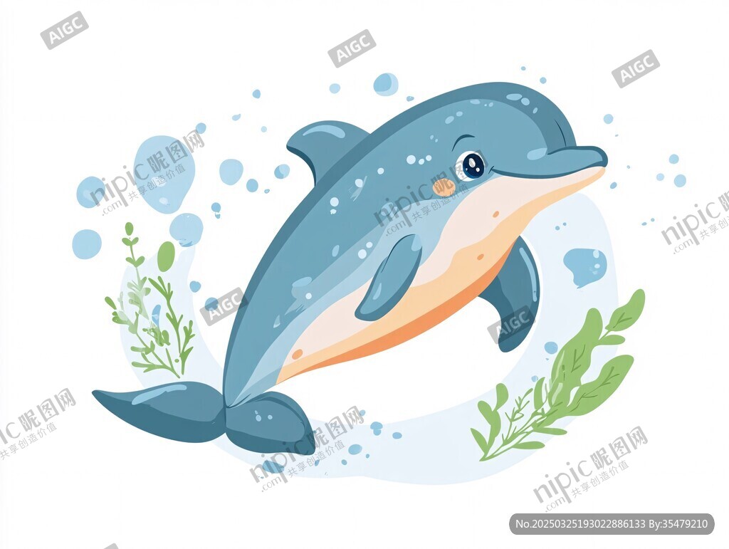 可爱海豚在水中欢快畅游