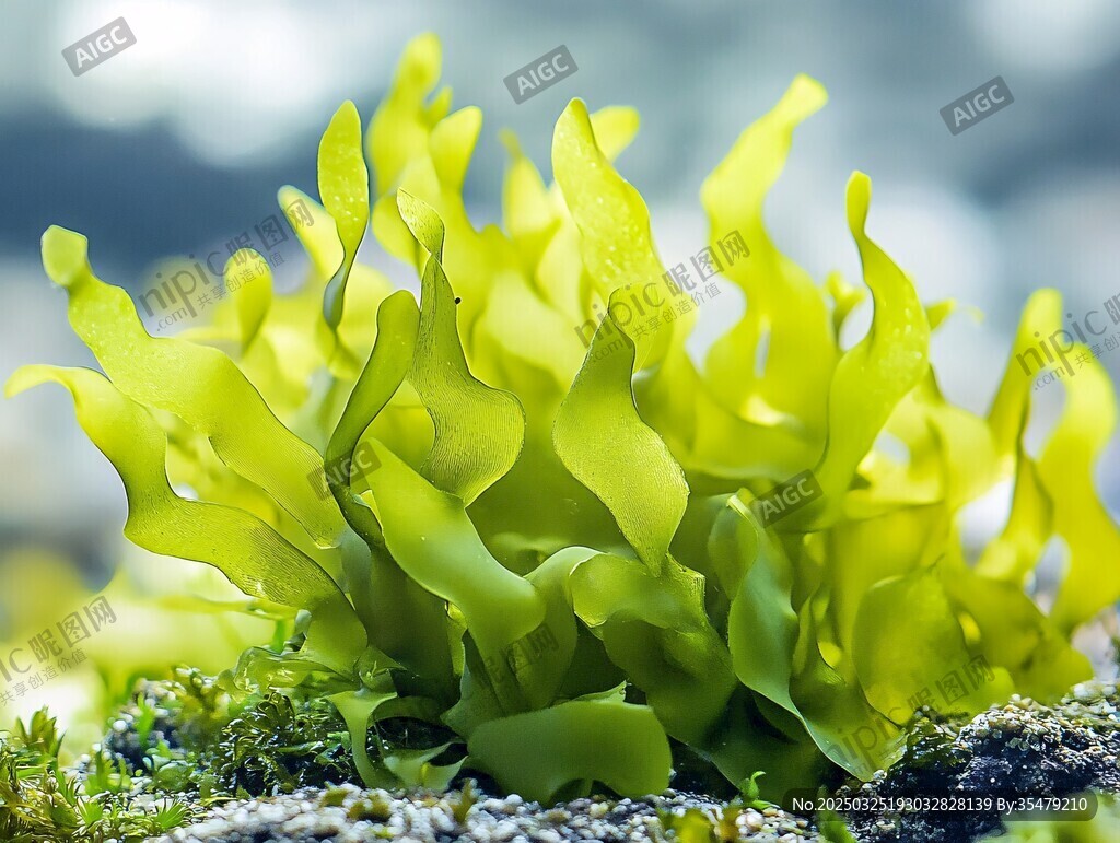 翠绿海藻的清新微观景致