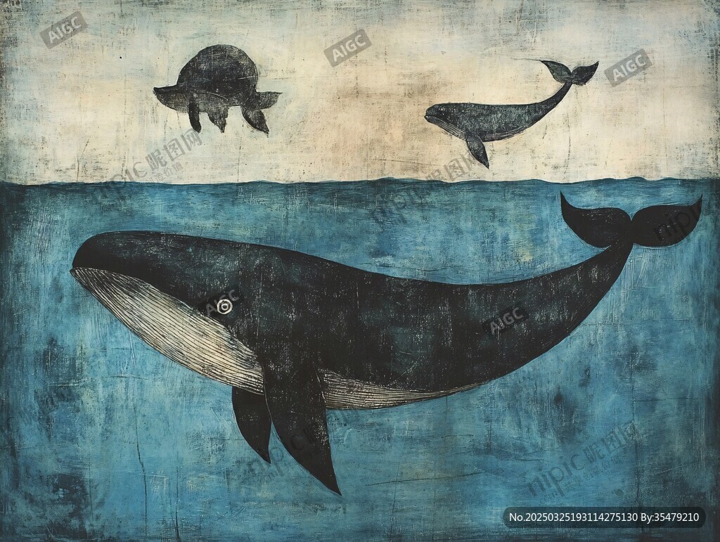 海洋生物水彩画中的和谐景象