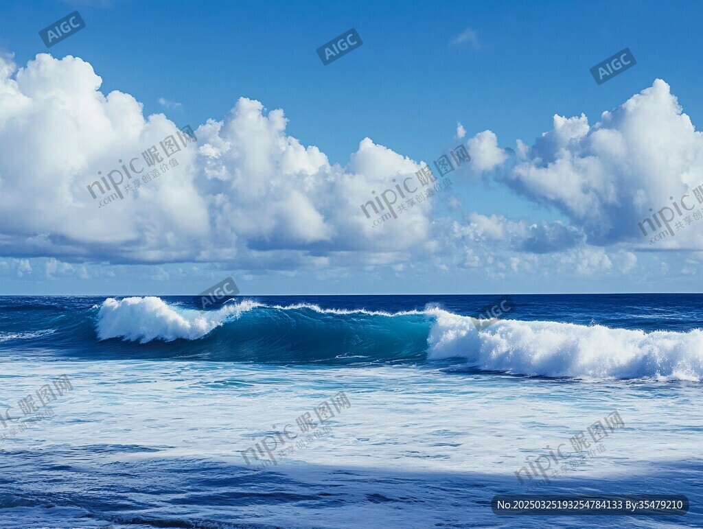 蔚蓝大海上的翻滚浪花