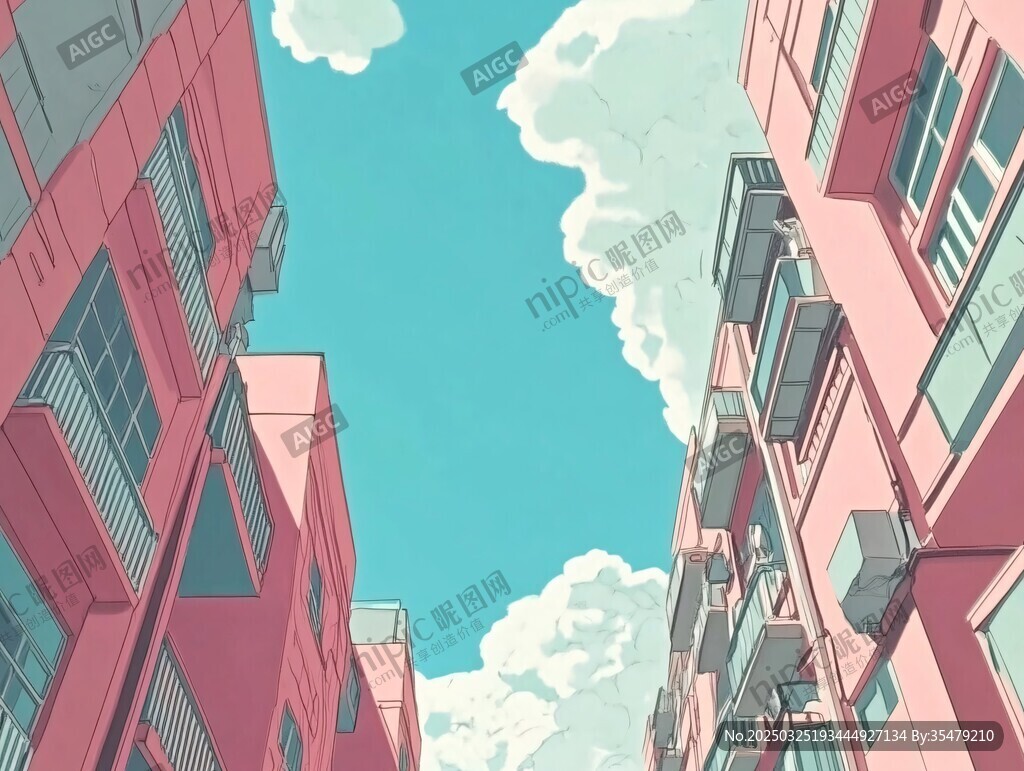 夏日楼间的清新天空