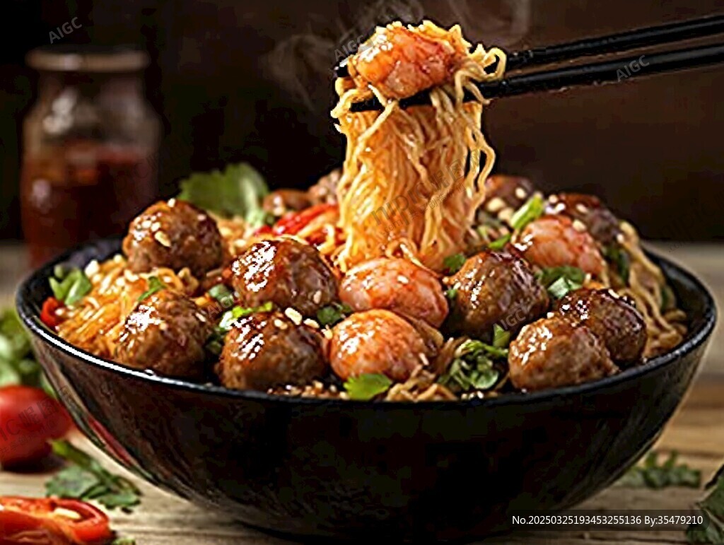 鲜虾肉丸面诱人美食