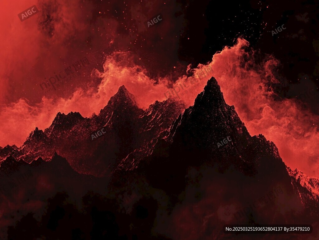 赤红幻景下的巍峨山脉