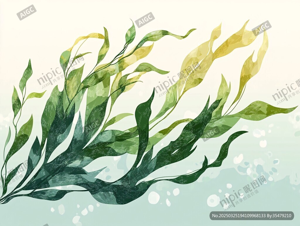 水彩绘就的飘逸海草