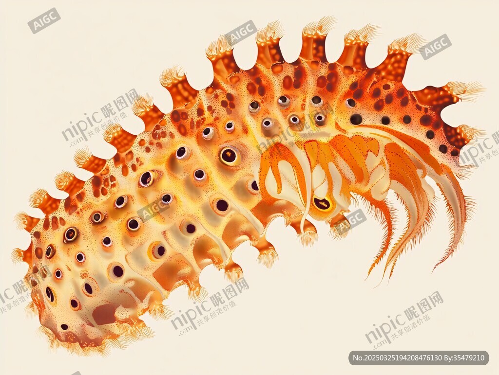橙色斑点海生蠕虫特写