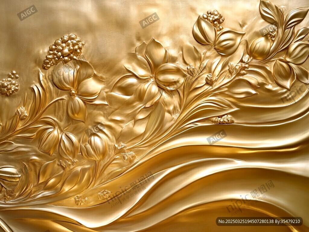 金色浮雕花卉艺术纹理