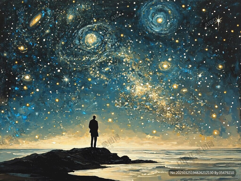 人立海边仰望璀璨星河