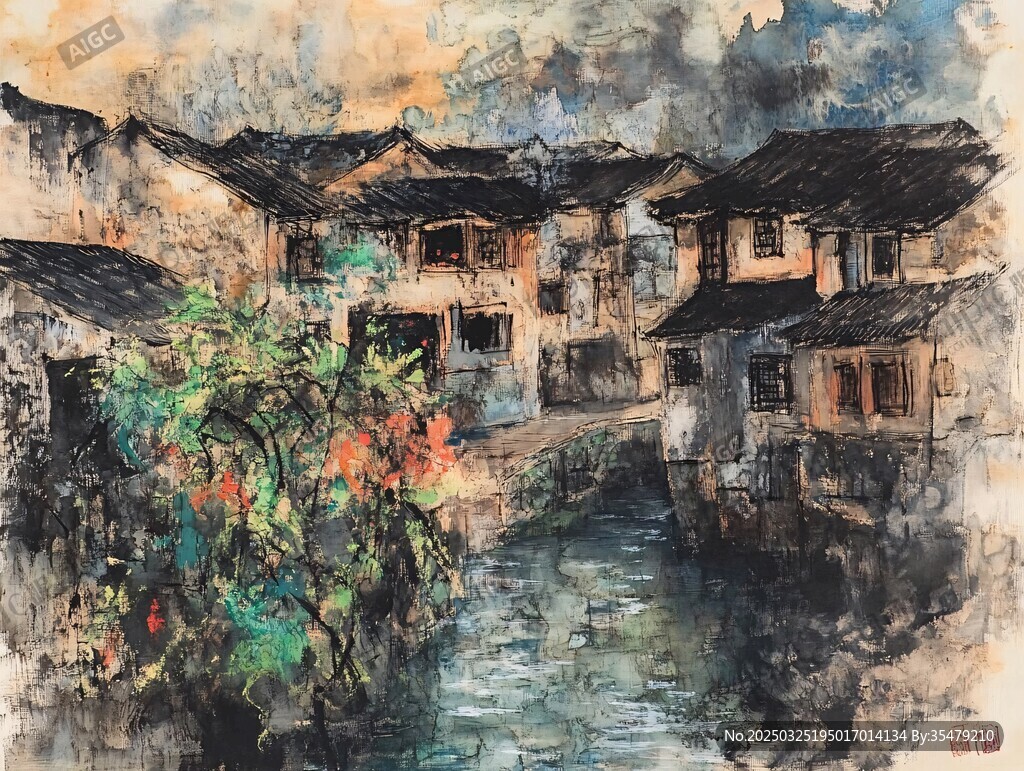 水墨古村景