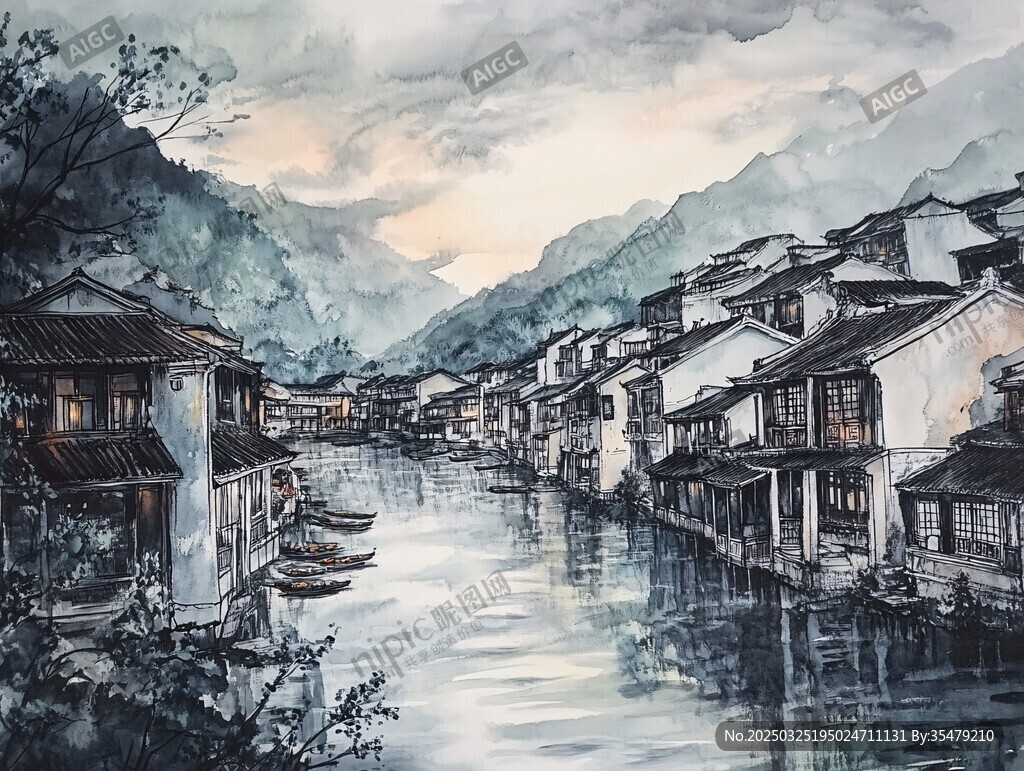 水墨江南水乡静谧景致