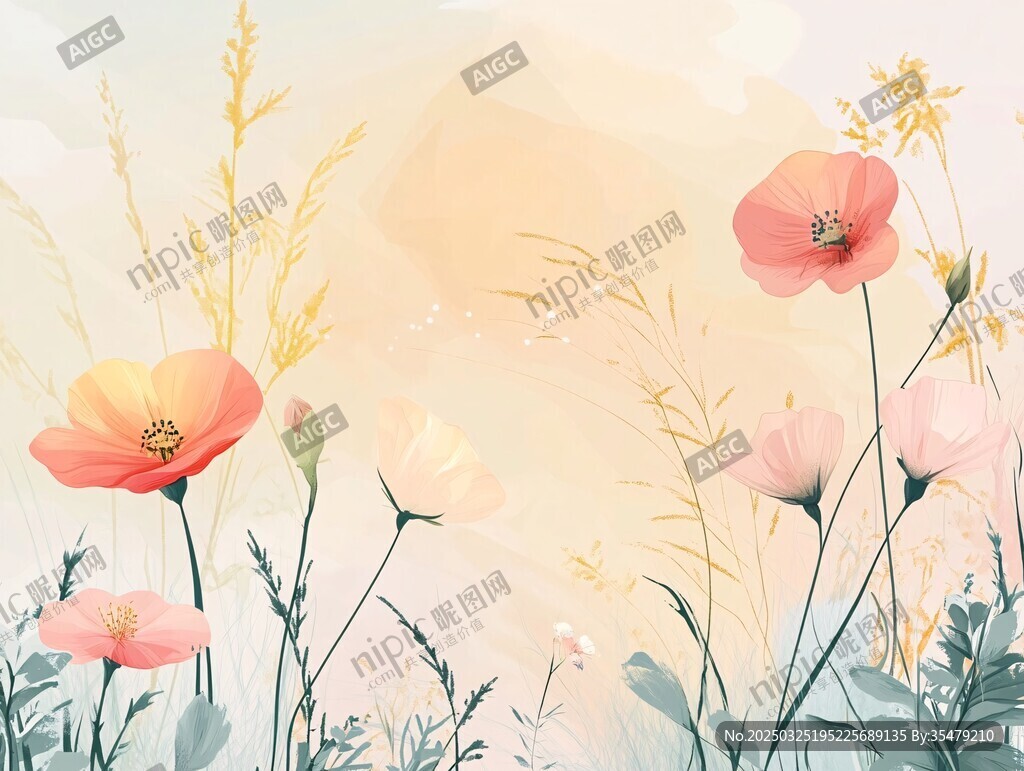 梦幻虞美人花卉水彩画