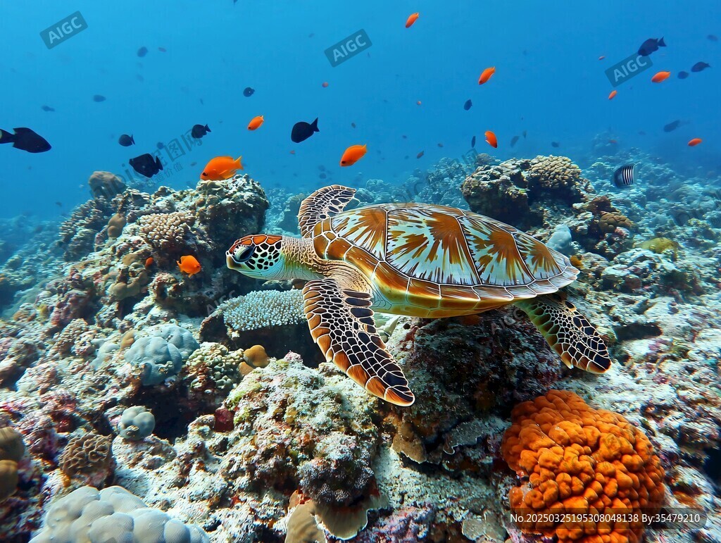 海龟畅游多彩海底世界