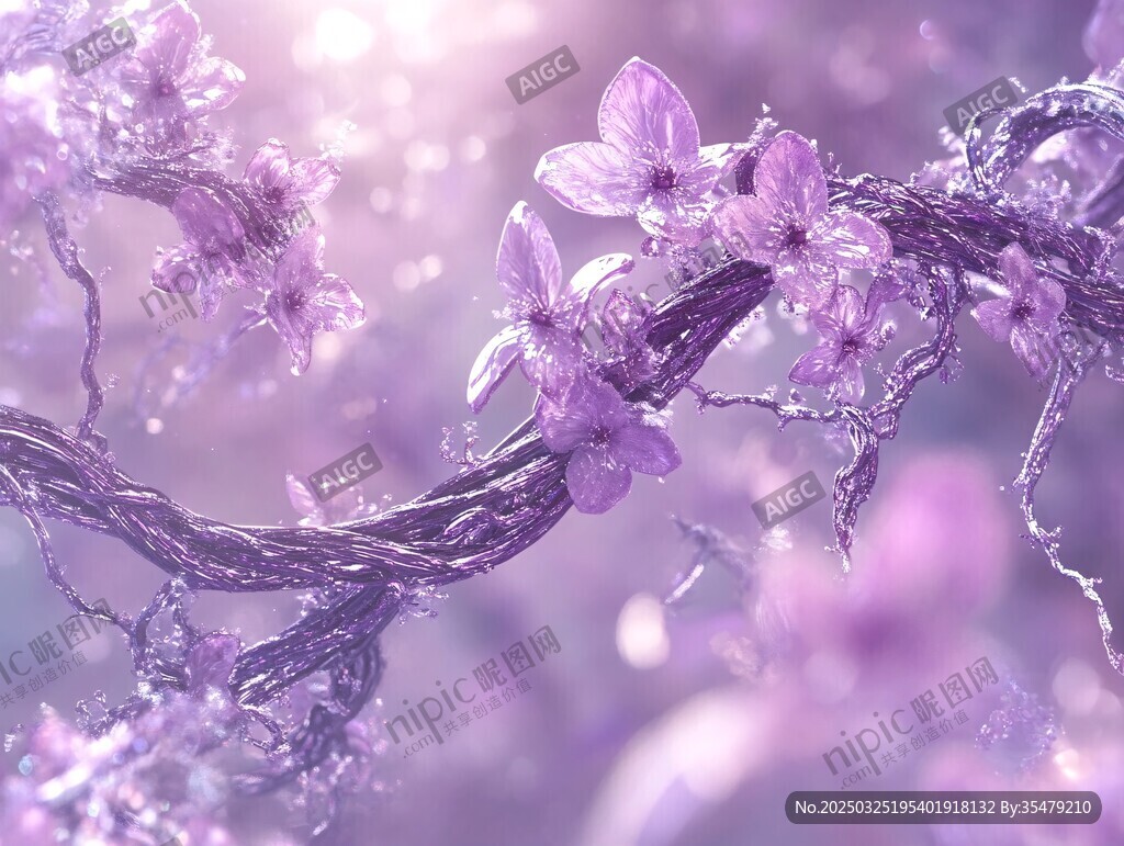 梦幻紫花树枝唯美场景